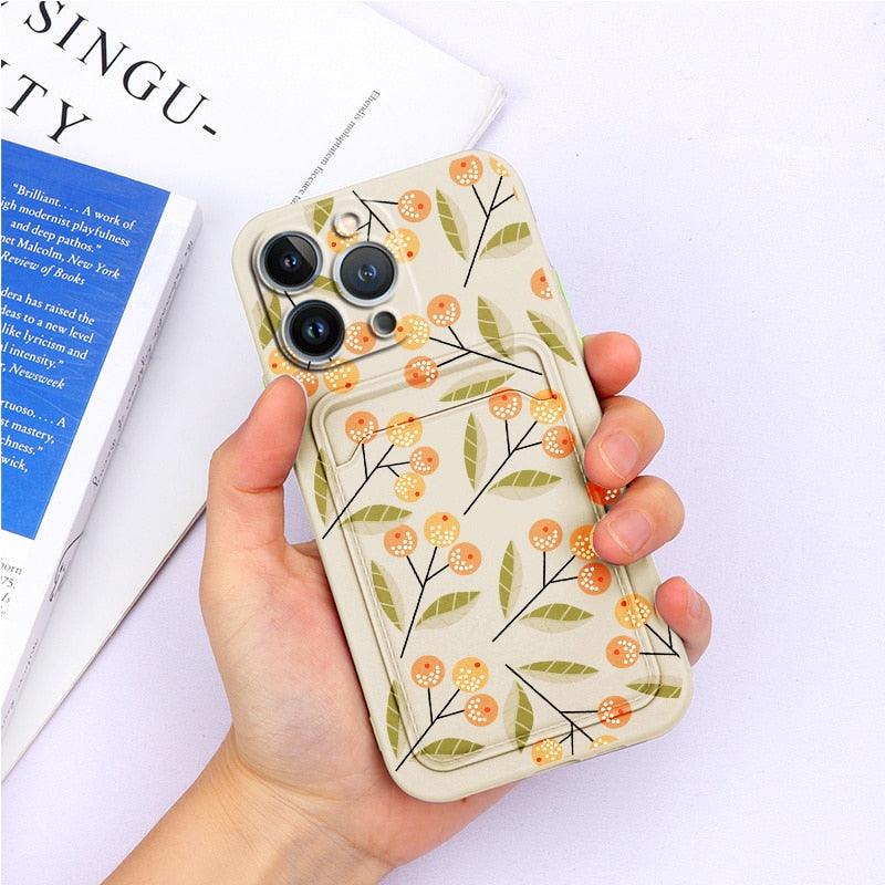 Charming Silicone Soft Anti-Scratch Cases For iPhone 13 Pro Max Case Silicone Wallet Card Holder Cover For iPhone 13 Mini 13ProMax 13Pro Flower Butterfly Beautiful Design Card Holder iPhone Case Stevvex