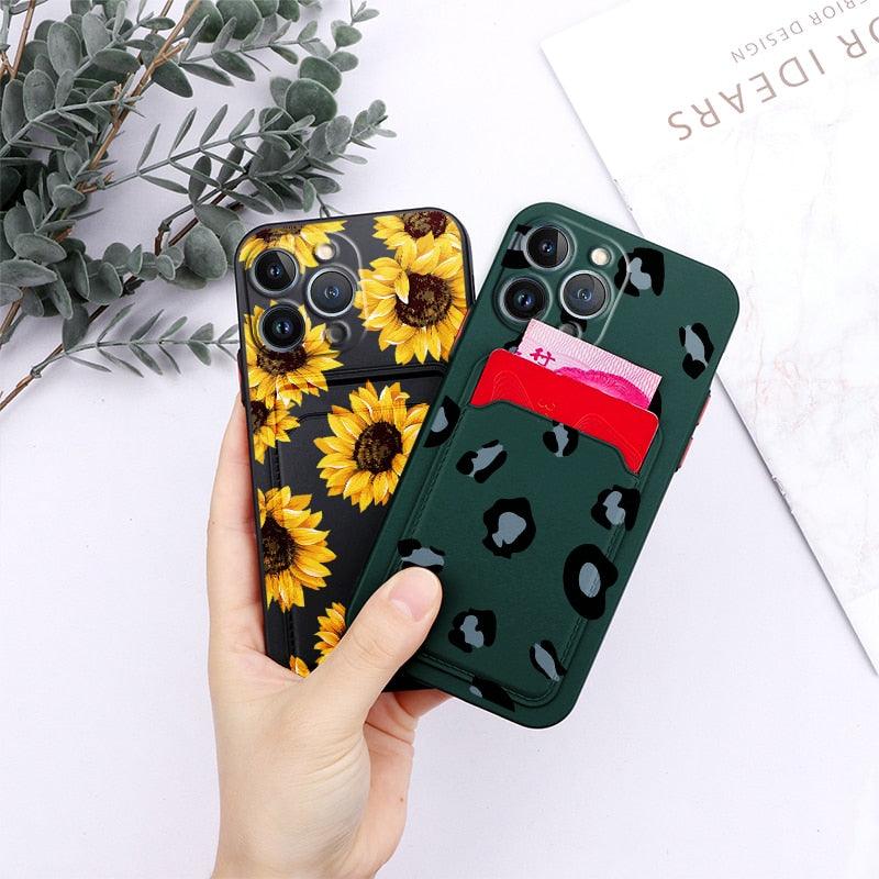 Charming Silicone Soft Anti-Scratch Cases For iPhone 13 Pro Max Case Silicone Wallet Card Holder Cover For iPhone 13 Mini 13ProMax 13Pro Flower Butterfly Beautiful Design Card Holder iPhone Case Stevvex
