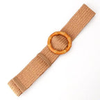 Charming Women Waist Belt Classic Round Wooden Buckle Casual Design Dress Women Buckle Waist Dress Band Stevvex