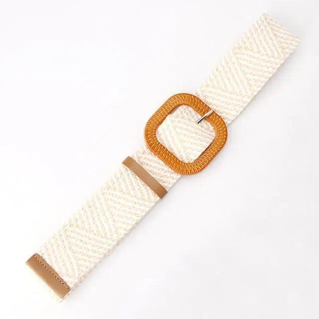 Charming Women Waist Belt Classic Round Wooden Buckle Casual Design Dress Women Buckle Waist Dress Band Stevvex