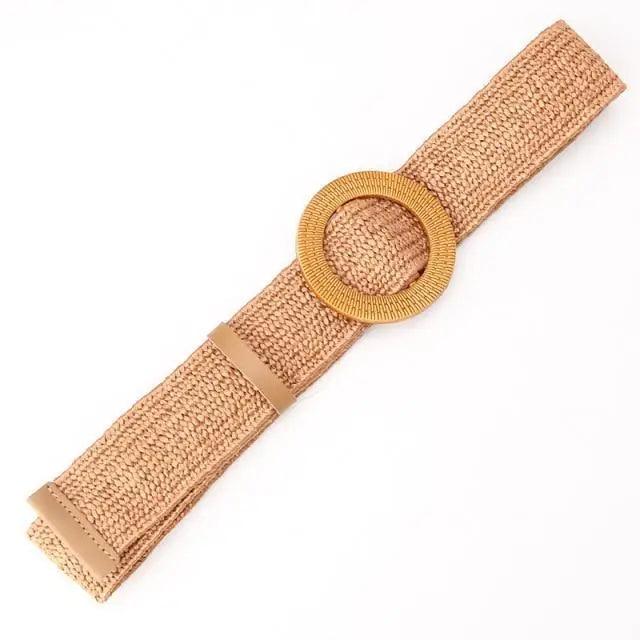 Charming Women Waist Belt Classic Round Wooden Buckle Casual Design Dress Women Buckle Waist Dress Band Stevvex