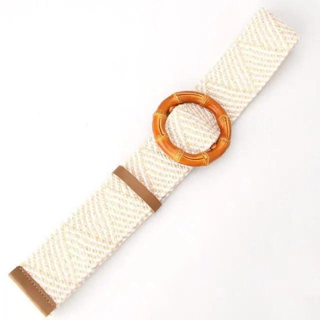 Charming Women Waist Belt Classic Round Wooden Buckle Casual Design Dress Women Buckle Waist Dress Band Stevvex
