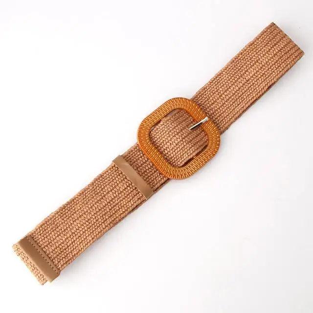 Charming Women Waist Belt Classic Round Wooden Buckle Casual Design Dress Women Buckle Waist Dress Band Stevvex
