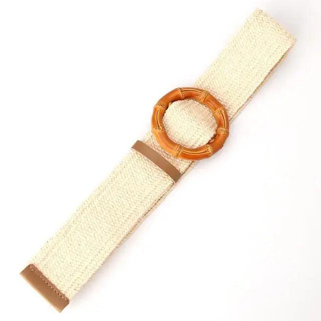 Charming Women Waist Belt Classic Round Wooden Buckle Casual Design Dress Women Buckle Waist Dress Band Stevvex