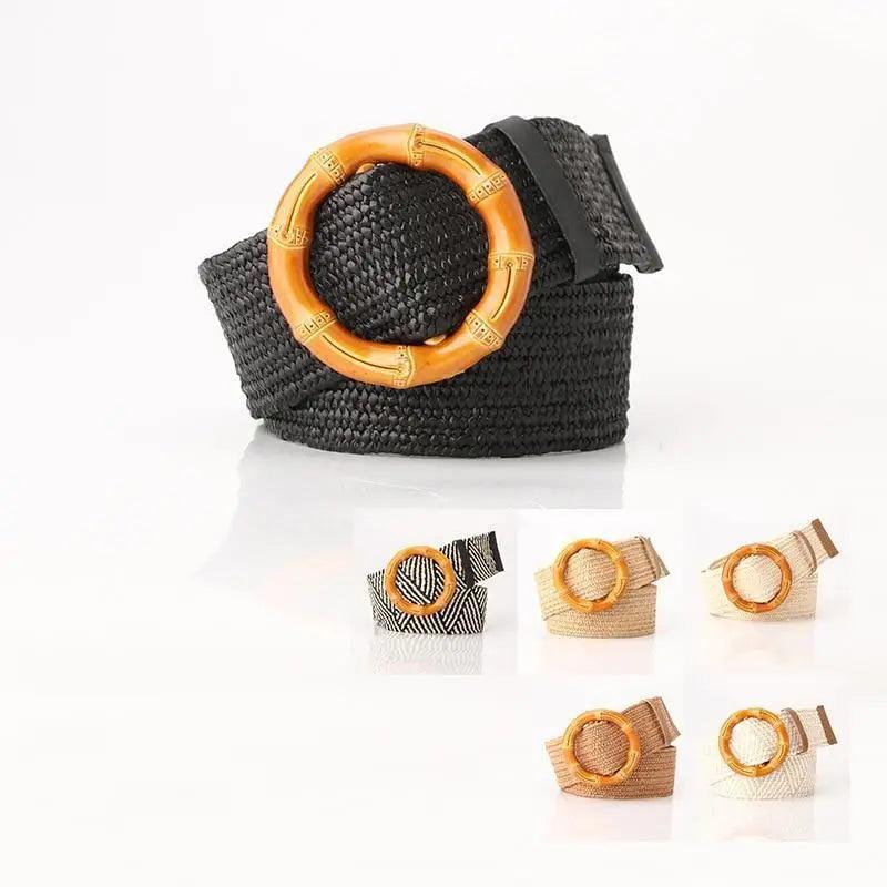 Charming Women Waist Belt Classic Round Wooden Buckle Casual Design Dress Women Buckle Waist Dress Band Stevvex