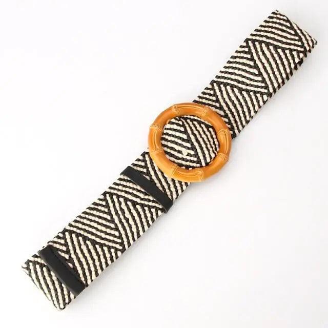 Charming Women Waist Belt Classic Round Wooden Buckle Casual Design Dress Women Buckle Waist Dress Band Stevvex
