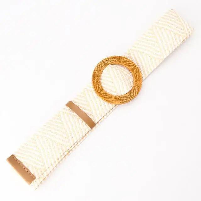 Charming Women Waist Belt Classic Round Wooden Buckle Casual Design Dress Women Buckle Waist Dress Band Stevvex