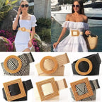 Charming Women Waist Belt Classic Round Wooden Buckle Casual Design Dress Women Buckle Waist Dress Band Stevvex