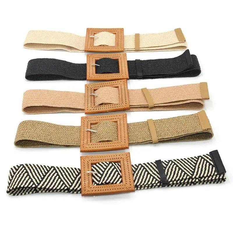 Charming Women Waist Belt Classic Round Wooden Buckle Casual Design Dress Women Buckle Waist Dress Band Stevvex