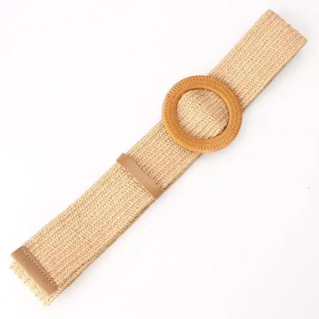Charming Women Waist Belt Classic Round Wooden Buckle Casual Design Dress Women Buckle Waist Dress Band Stevvex