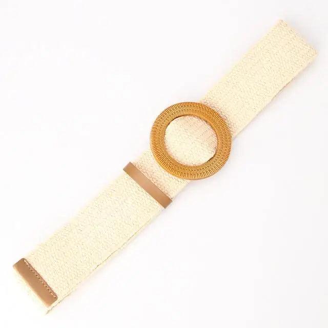 Charming Women Waist Belt Classic Round Wooden Buckle Casual Design Dress Women Buckle Waist Dress Band Stevvex