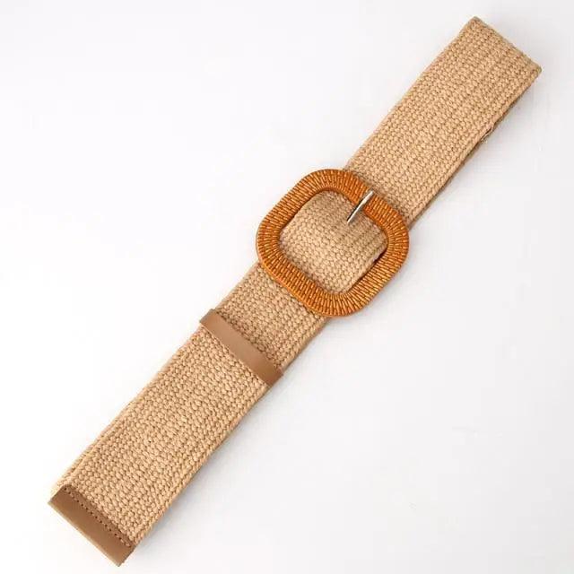 Charming Women Waist Belt Classic Round Wooden Buckle Casual Design Dress Women Buckle Waist Dress Band Stevvex