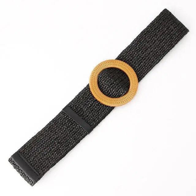Charming Women Waist Belt Classic Round Wooden Buckle Casual Design Dress Women Buckle Waist Dress Band Stevvex