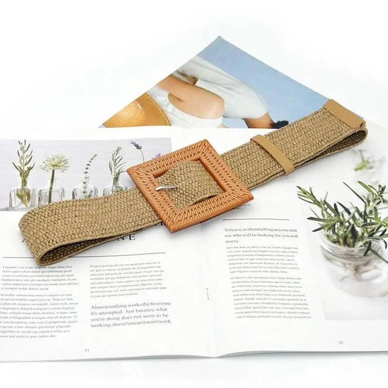 Charming Women Waist Belt Classic Round Wooden Buckle Casual Design Dress Women Buckle Waist Dress Band Stevvex