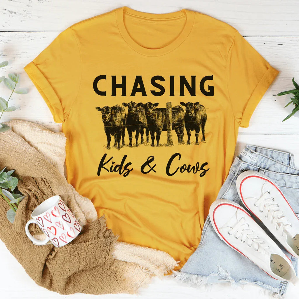 Chasing Kids & Cows Tee Peachy Sunday