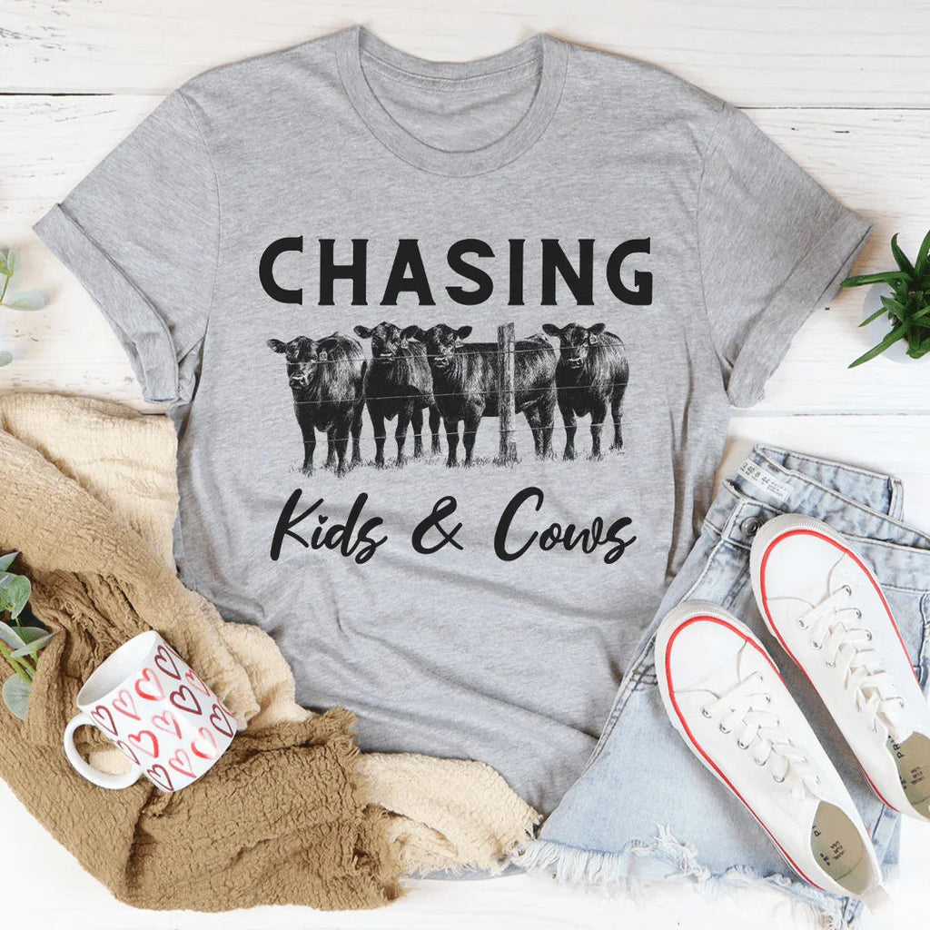 Chasing Kids & Cows Tee Peachy Sunday
