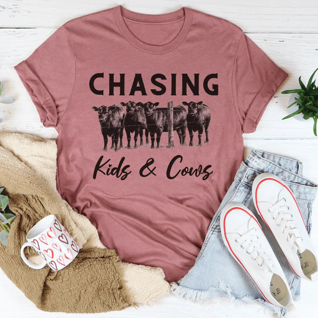 Chasing Kids & Cows Tee Peachy Sunday