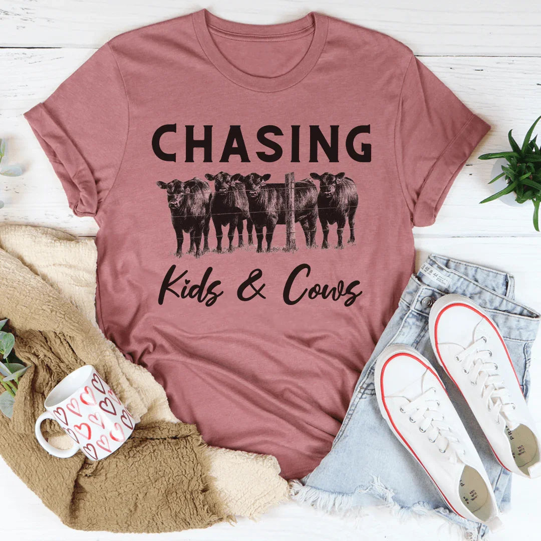 Chasing Kids & Cows Tee Peachy Sunday