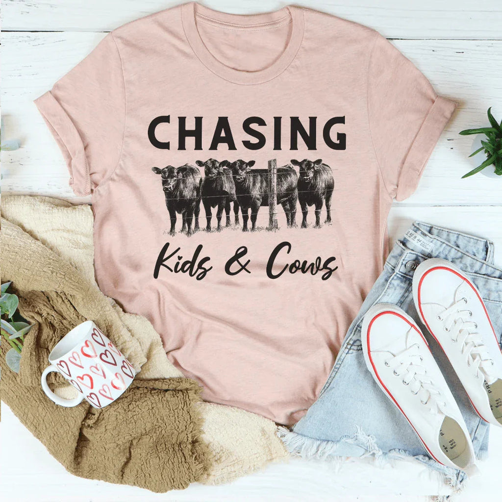 Chasing Kids & Cows Tee Peachy Sunday