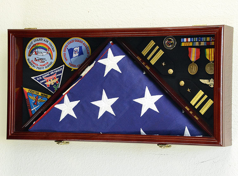 Large Flag & Medals Military Pins Patches Insignia Holds up to 5x9 Flag Display Case Frame The Military Gift Store