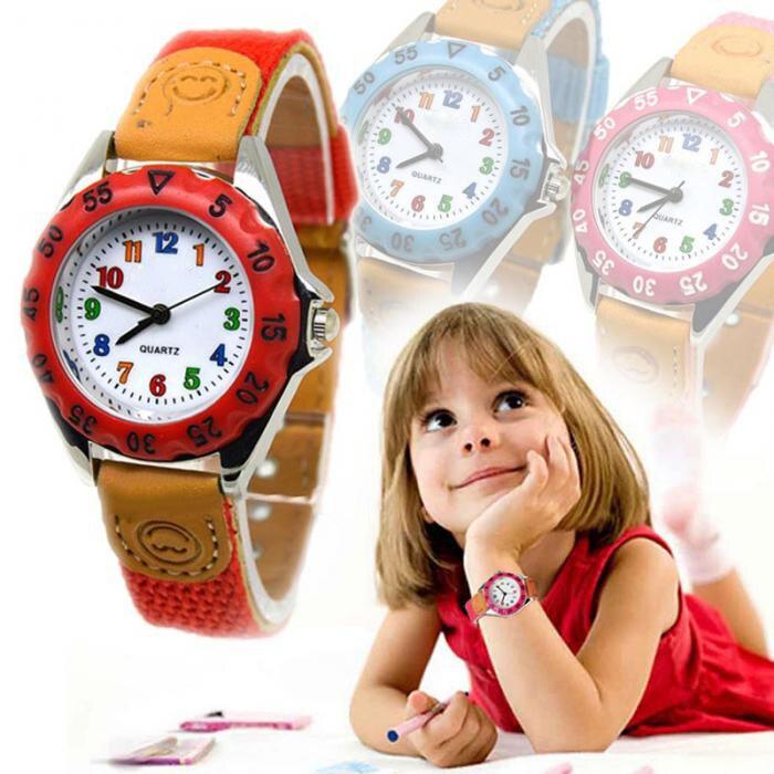 Children Cute Boys Girls Quartz Watch Kids Childrens Fabric Strap Student Time Clock Wristwatch Gifts Colorful Number Dial Time Teach Watches PU Band Analog Quartz Children Sport Outdoor Boys Kids Wrist Watches Stevvex