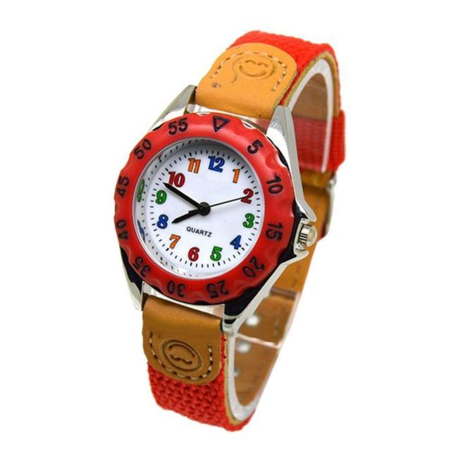 Children Cute Boys Girls Quartz Watch Kids Childrens Fabric Strap Student Time Clock Wristwatch Gifts Colorful Number Dial Time Teach Watches PU Band Analog Quartz Children Sport Outdoor Boys Kids Wrist Watches Stevvex
