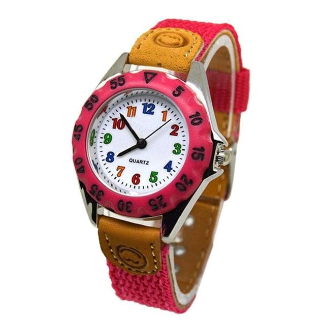 Children Cute Boys Girls Quartz Watch Kids Childrens Fabric Strap Student Time Clock Wristwatch Gifts Colorful Number Dial Time Teach Watches PU Band Analog Quartz Children Sport Outdoor Boys Kids Wrist Watches Stevvex