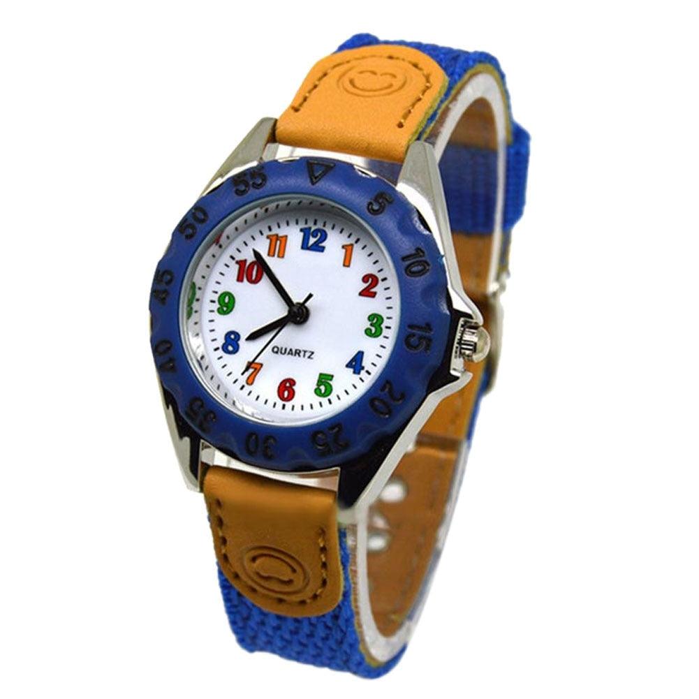 Children Cute Boys Girls Quartz Watch Kids Childrens Fabric Strap Student Time Clock Wristwatch Gifts Colorful Number Dial Time Teach Watches PU Band Analog Quartz Children Sport Outdoor Boys Kids Wrist Watches Stevvex