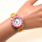 Children Cute Boys Girls Quartz Watch Kids Childrens Fabric Strap Student Time Clock Wristwatch Gifts Colorful Number Dial Time Teach Watches PU Band Analog Quartz Children Sport Outdoor Boys Kids Wrist Watches Stevvex