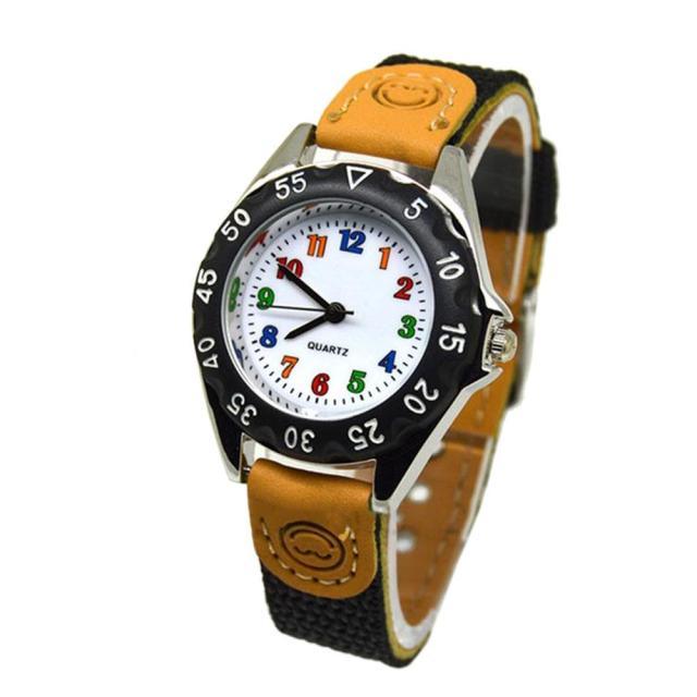 Children Cute Boys Girls Quartz Watch Kids Childrens Fabric Strap Student Time Clock Wristwatch Gifts Colorful Number Dial Time Teach Watches PU Band Analog Quartz Children Sport Outdoor Boys Kids Wrist Watches Stevvex
