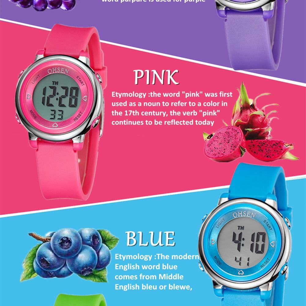 Children Digital LED Fashion Sport Watch Cute Wrist Watch Waterproof Kids Watch Sport Multi Function 50M Waterproof LED Alarm Stopwatch Digital Child Wristwatch For Boy Girl Stevvex