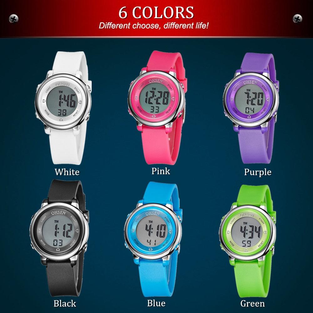 Children Digital LED Fashion Sport Watch Cute Wrist Watch Waterproof Kids Watch Sport Multi Function 50M Waterproof LED Alarm Stopwatch Digital Child Wristwatch For Boy Girl Stevvex