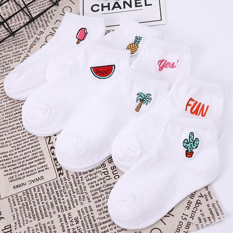 Children's Cotton Socks Cute Cartoon Fruit Embroidery Socks Comfortable Cartoon Socks Combed Out Of Pure Cotton Soft Comfortable Crew Socks For Kids Stevvex