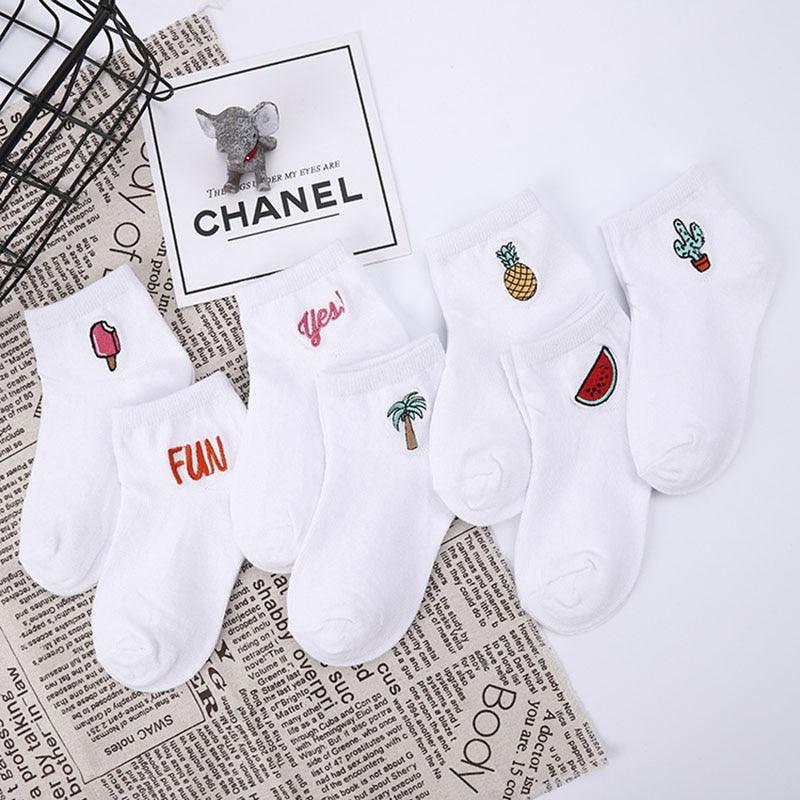 Children's Cotton Socks Cute Cartoon Fruit Embroidery Socks Comfortable Cartoon Socks Combed Out Of Pure Cotton Soft Comfortable Crew Socks For Kids Stevvex