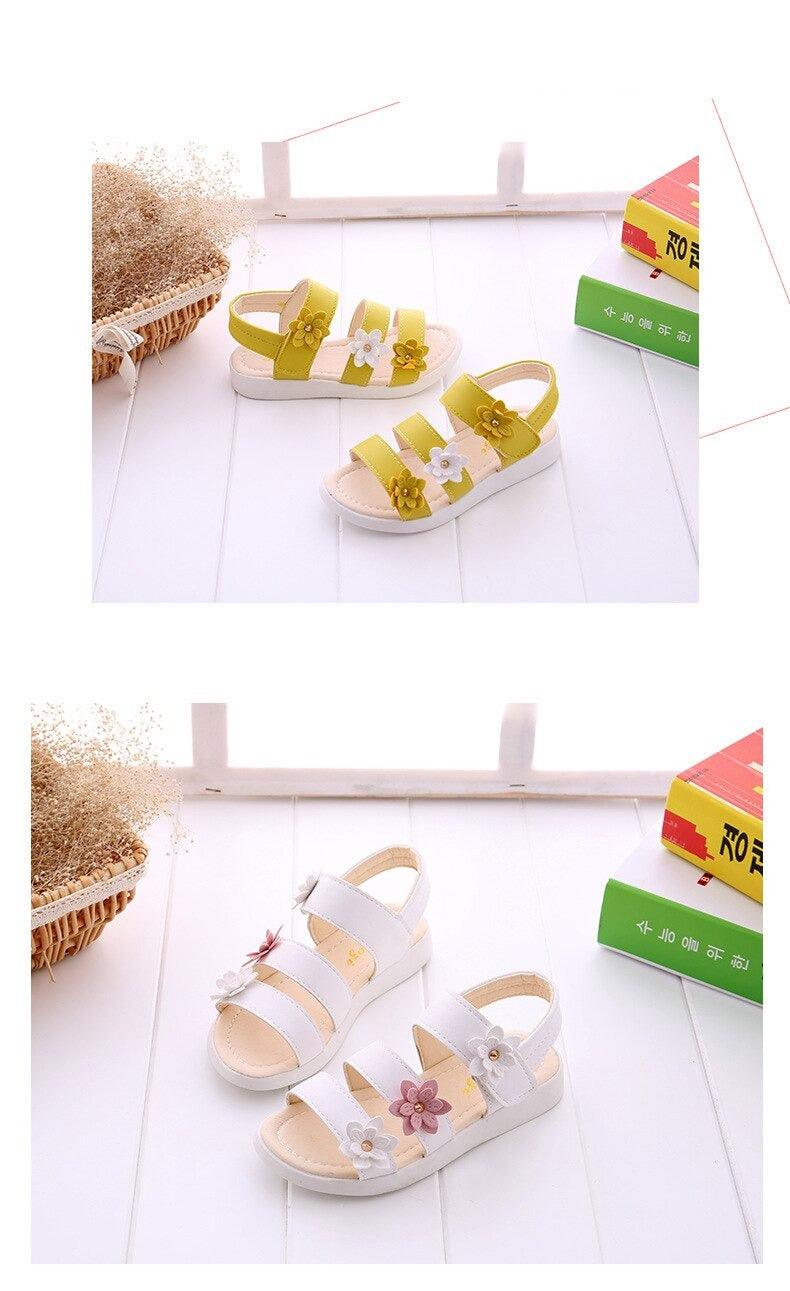 Children's Shoes Summer Style Sandals Girls Princess Beautiful Flower Shoes Kids Flat Sandals Baby Girl Girls Strappy Sandals With Flowers Open-Toe Dress Sandals Beautiful Outdoor Party Sandals Stevvex