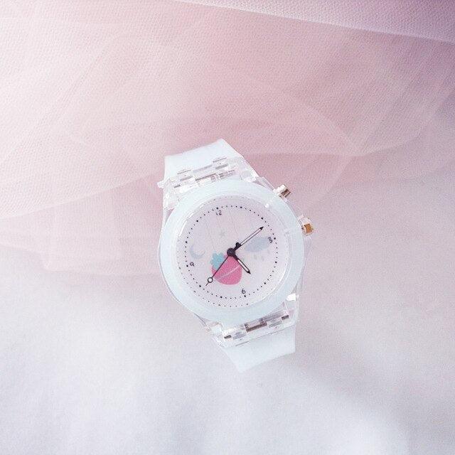 Children Silicone Strap Watches Electronic Colorful Light Source Child Watch Girls Birthday Party Gift Transparent Watchband New Fashion Small Fresh And Simple Girls Electronic Quartz Watch Stevvex