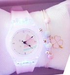 Children Silicone Strap Watches Electronic Colorful Light Source Child Watch Girls Birthday Party Gift Transparent Watchband New Fashion Small Fresh And Simple Girls Electronic Quartz Watch Stevvex