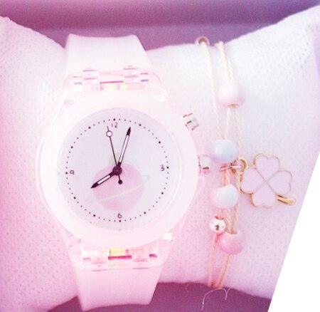 Children Silicone Strap Watches Electronic Colorful Light Source Child Watch Girls Birthday Party Gift Transparent Watchband New Fashion Small Fresh And Simple Girls Electronic Quartz Watch Stevvex