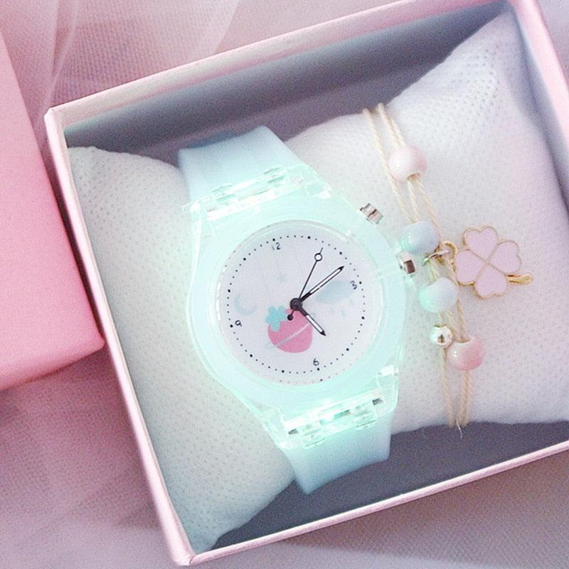 Children Silicone Strap Watches Electronic Colorful Light Source Child Watch Girls Birthday Party Gift Transparent Watchband New Fashion Small Fresh And Simple Girls Electronic Quartz Watch Stevvex