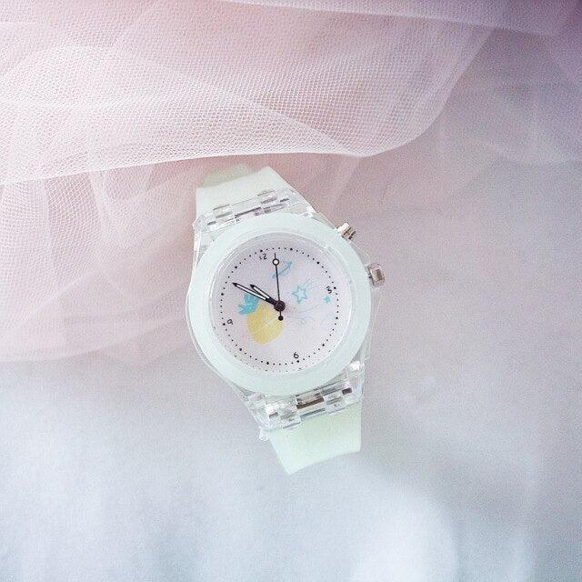 Children Silicone Strap Watches Electronic Colorful Light Source Child Watch Girls Birthday Party Gift Transparent Watchband New Fashion Small Fresh And Simple Girls Electronic Quartz Watch Stevvex