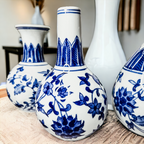 Chinoiserie Blue White Canton Vases - Hand-Painted Mediterranean Decor