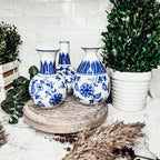 Chinoiserie Blue White Canton Vases - Hand-Painted Mediterranean Decor