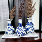 Chinoiserie Blue White Canton Vases - Hand-Painted Mediterranean Decor