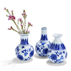 Chinoiserie Blue White Canton Vases - Hand-Painted Mediterranean Decor