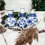 Chinoiserie Blue White Canton Vases - Hand-Painted Mediterranean Decor