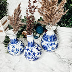 Chinoiserie Blue White Canton Vases - Hand-Painted Mediterranean Decor