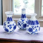 Chinoiserie Blue White Canton Vases - Hand-Painted Mediterranean Decor