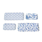 Chinoiserie Blue White Serving Tray Set 4pc Assorted Large and Small BandsCo Straps