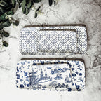 Chinoiserie Blue White Serving Tray Set 4pc Assorted Large and Small BandsCo Straps