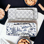 Chinoiserie Blue White Serving Tray Set 4pc Assorted Large and Small BandsCo Straps